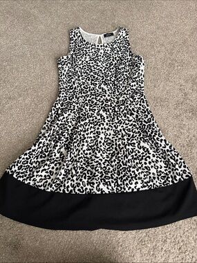 Black and White Leopard Print Fit & Flare Dress